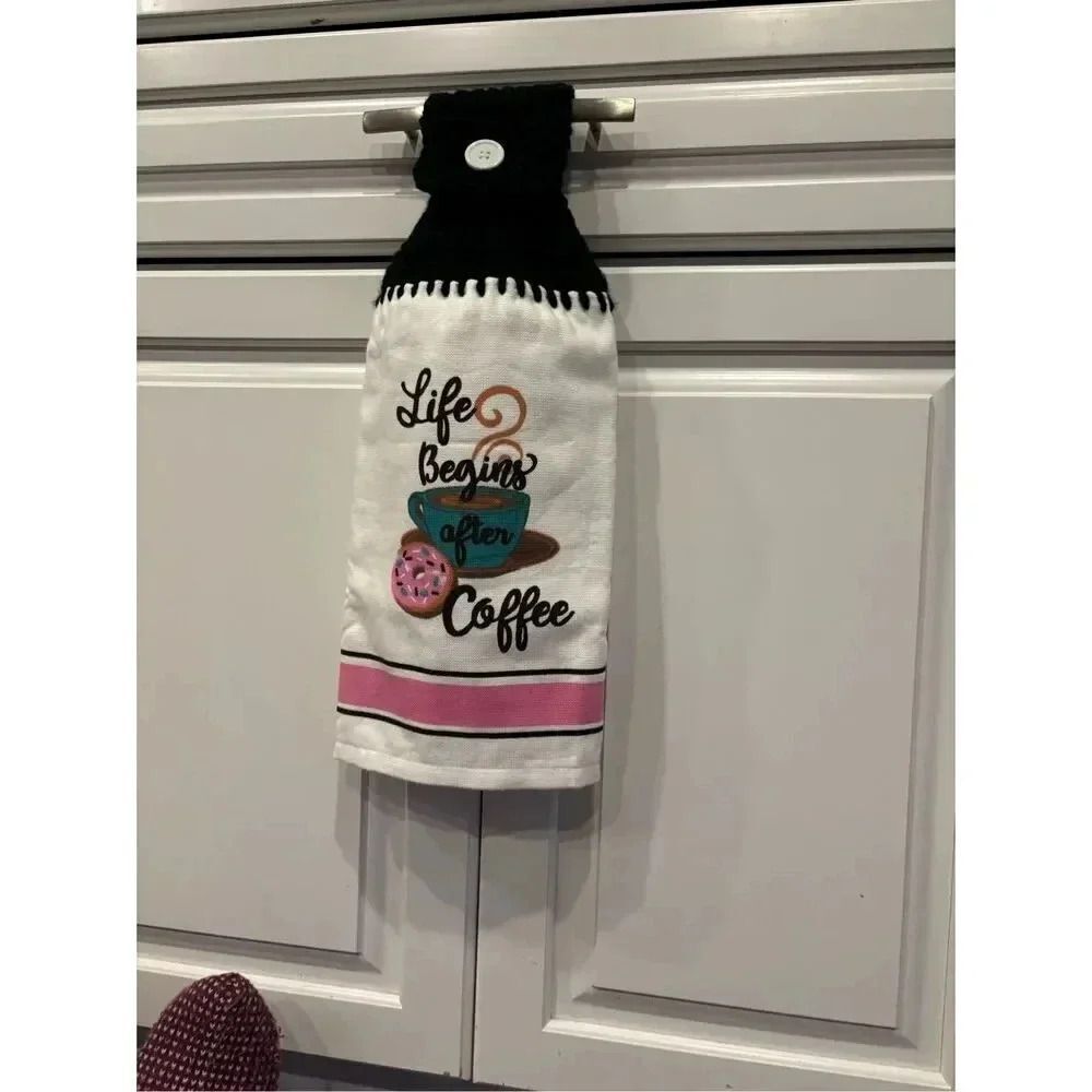Crochet Top Kitchen Towel- Life begins after coffee